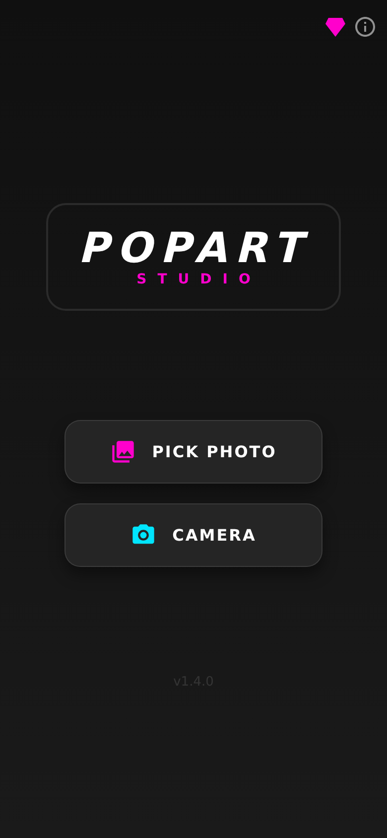 PopArt Studio start screen